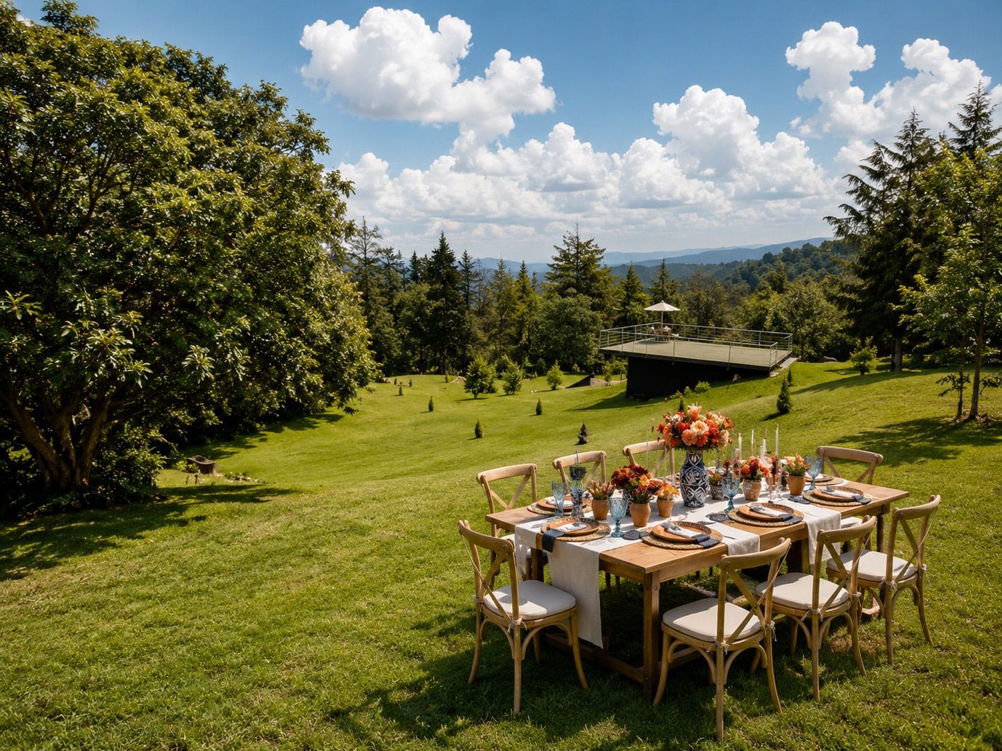 Mesa de banquete en el bosque